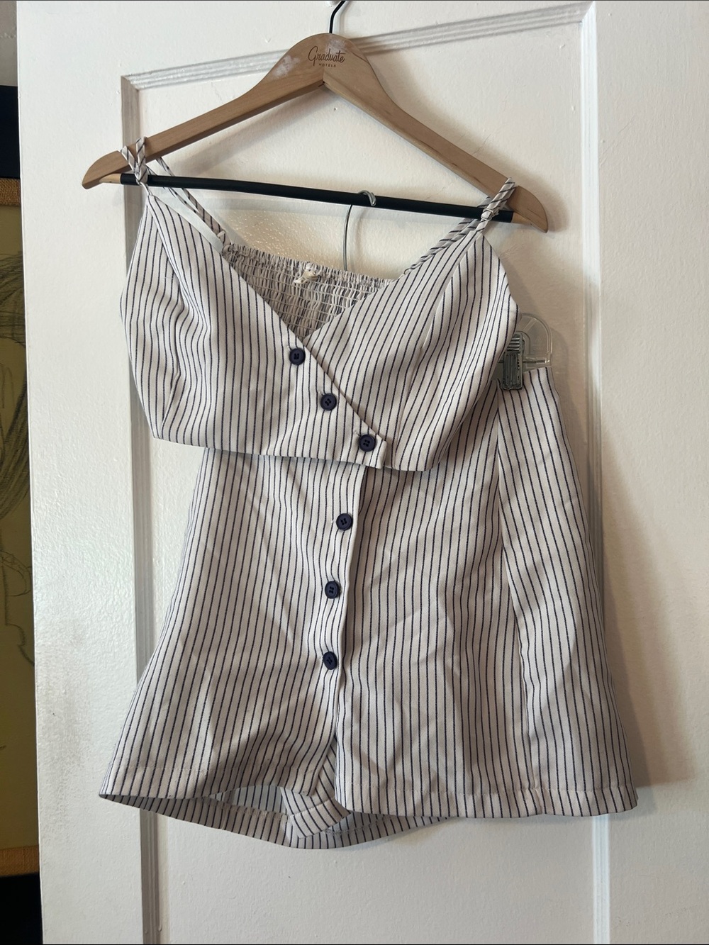 Striped Button-Front Two-Piece Set - White and Navy